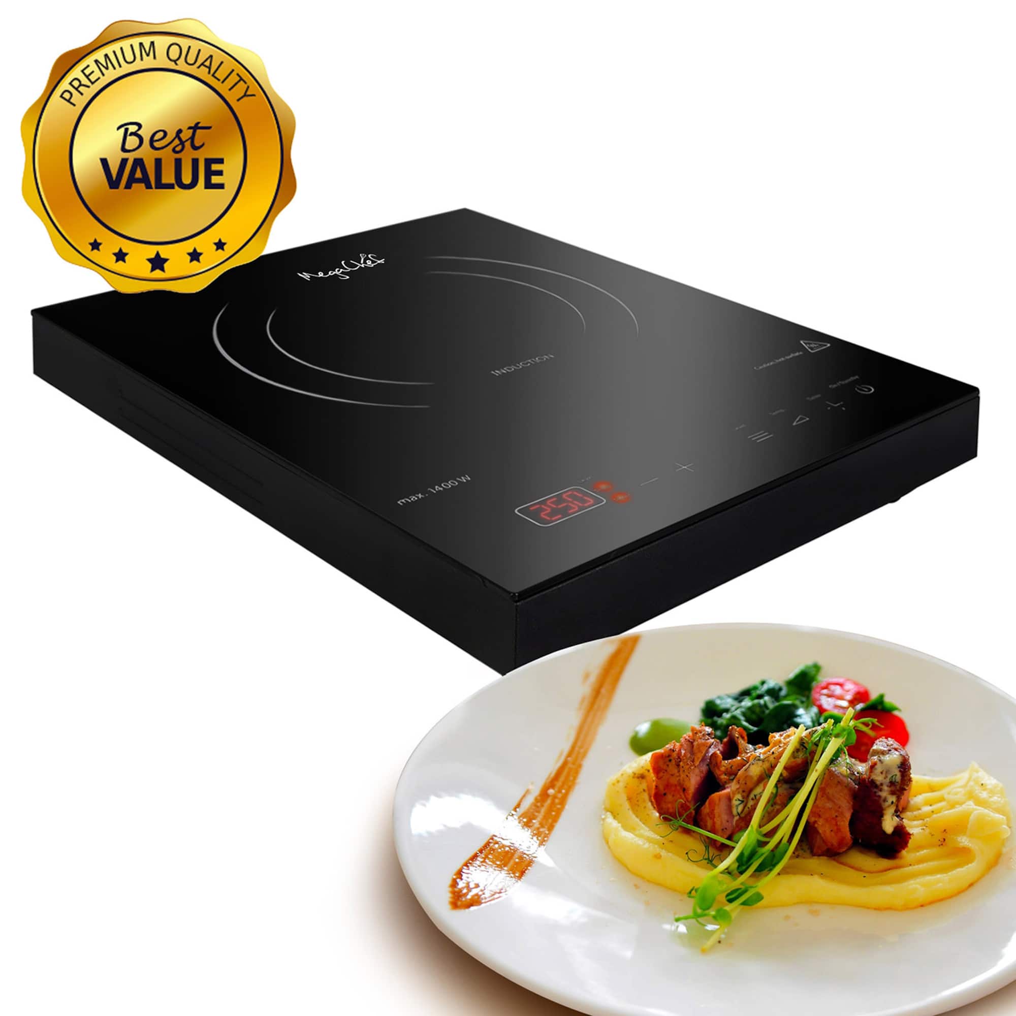 MegaChef Portable 1400W Single Induction Countertop Cooktop With Digital Control Panel